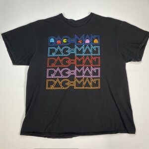 Pac-Man Men XL Black Graphic T-Shirt Retro Arcade Stacked Logo Mad Engine Cotton